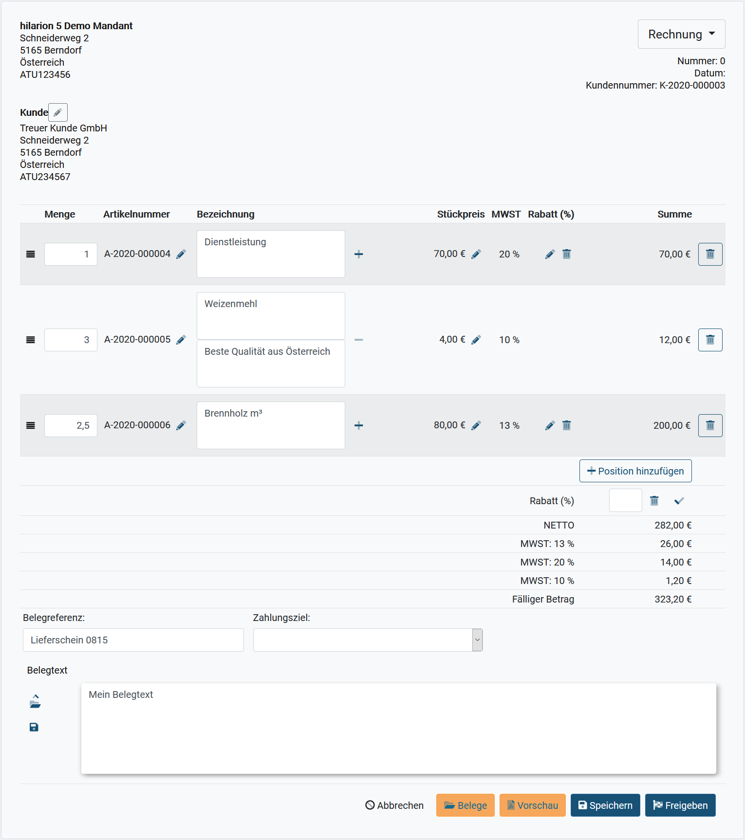 beleg_gui Einfache Belegerstellung